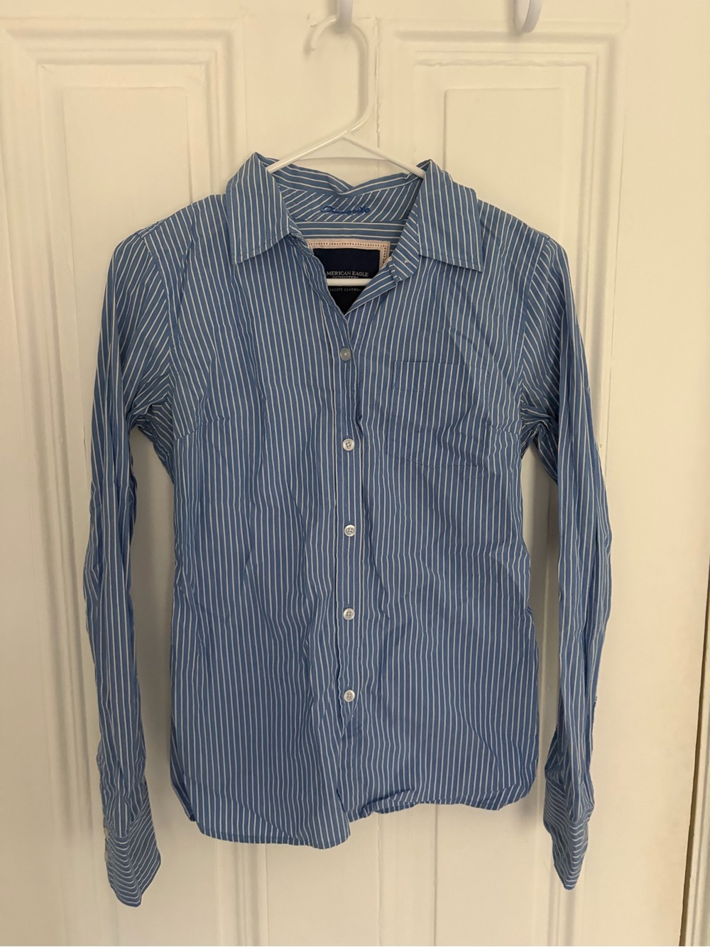 American Eagle Outfitters Blue and White Striped Button-Down Shirt